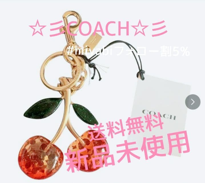 新品未使用コーチチャームチェリーシグネチャーキーホルダーレディースメンズ送料無料