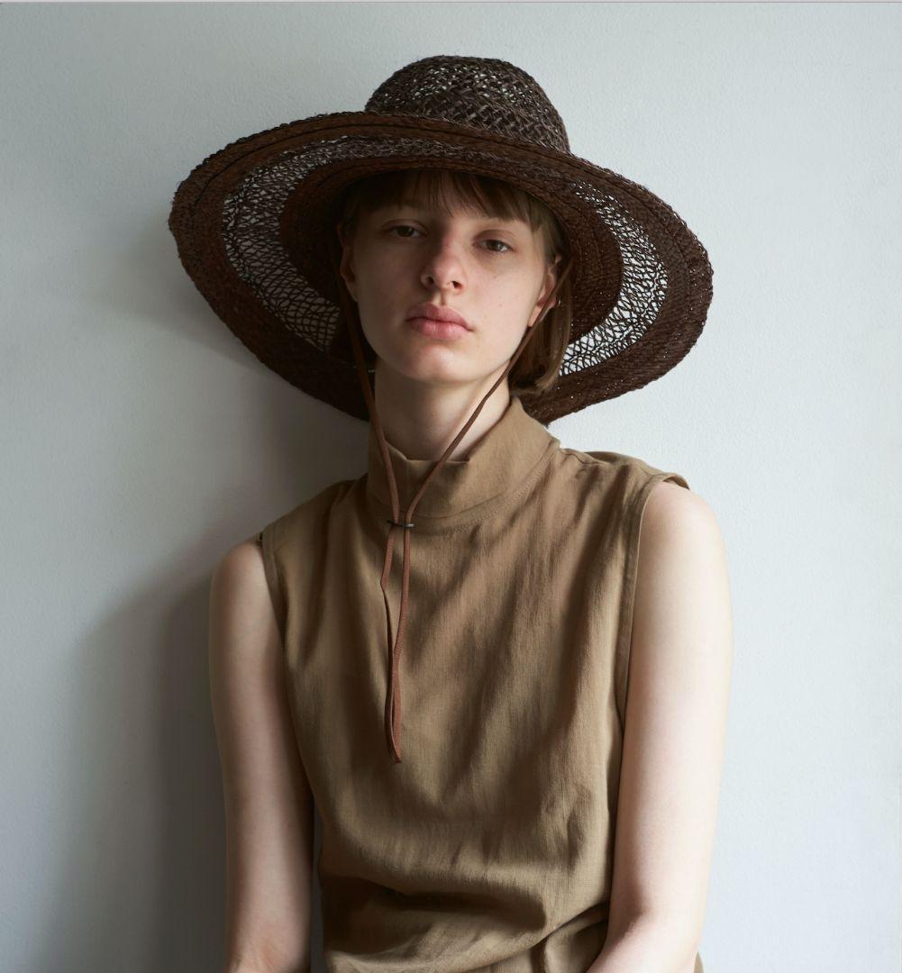 ほぼ未使用 キジマタカユキ 茶 ラフィアボーダーハット 2 ラフィアハット