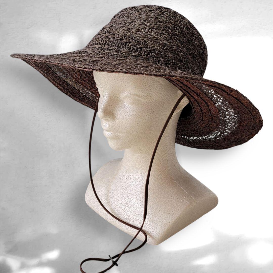 ほぼ未使用 キジマタカユキ 茶 ラフィアボーダーハット 2 ラフィアハット