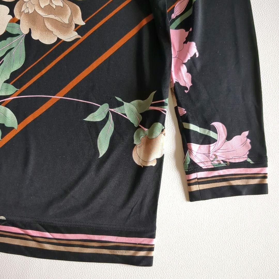 レオナール 長袖カットソー シルク100% 花柄 総柄 Vネック レイヤード