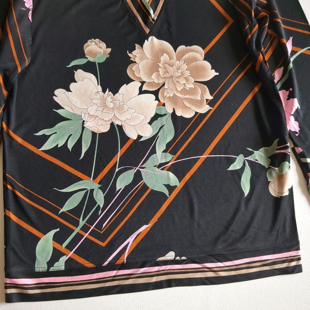 レオナール 長袖カットソー シルク100% 花柄 総柄 Vネック レイヤード