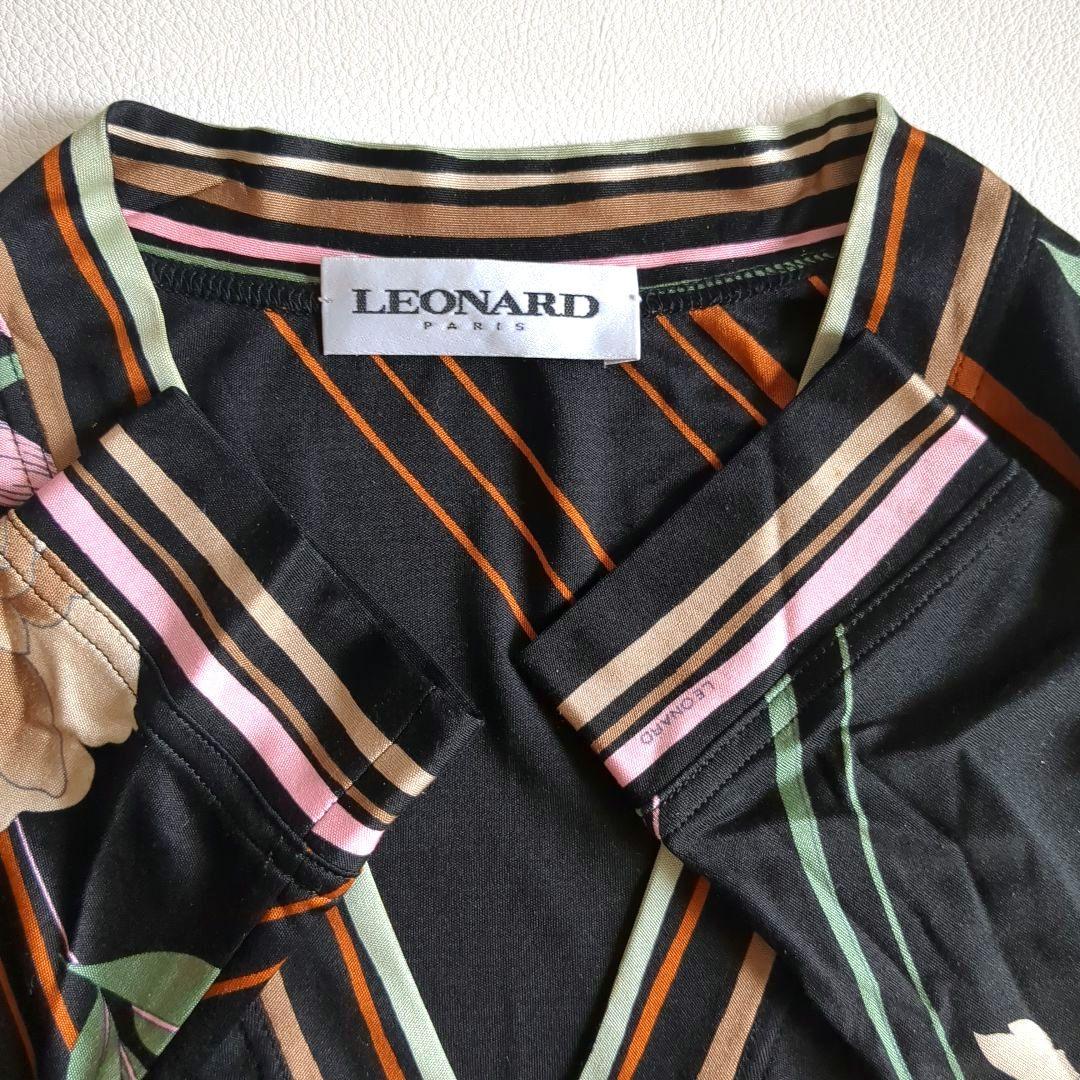 レオナール 長袖カットソー シルク100% 花柄 総柄 Vネック レイヤード