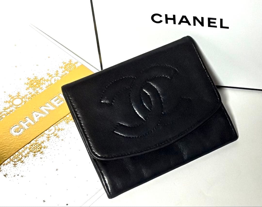 CHANELシャネル☆ブラックレザー ケース☆メッセージカード&ショッパー