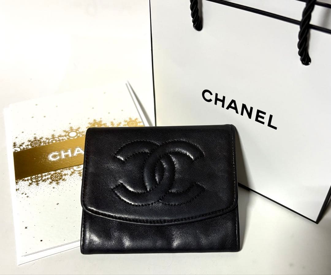 CHANELシャネル☆ブラックレザー ケース☆メッセージカード&ショッパー