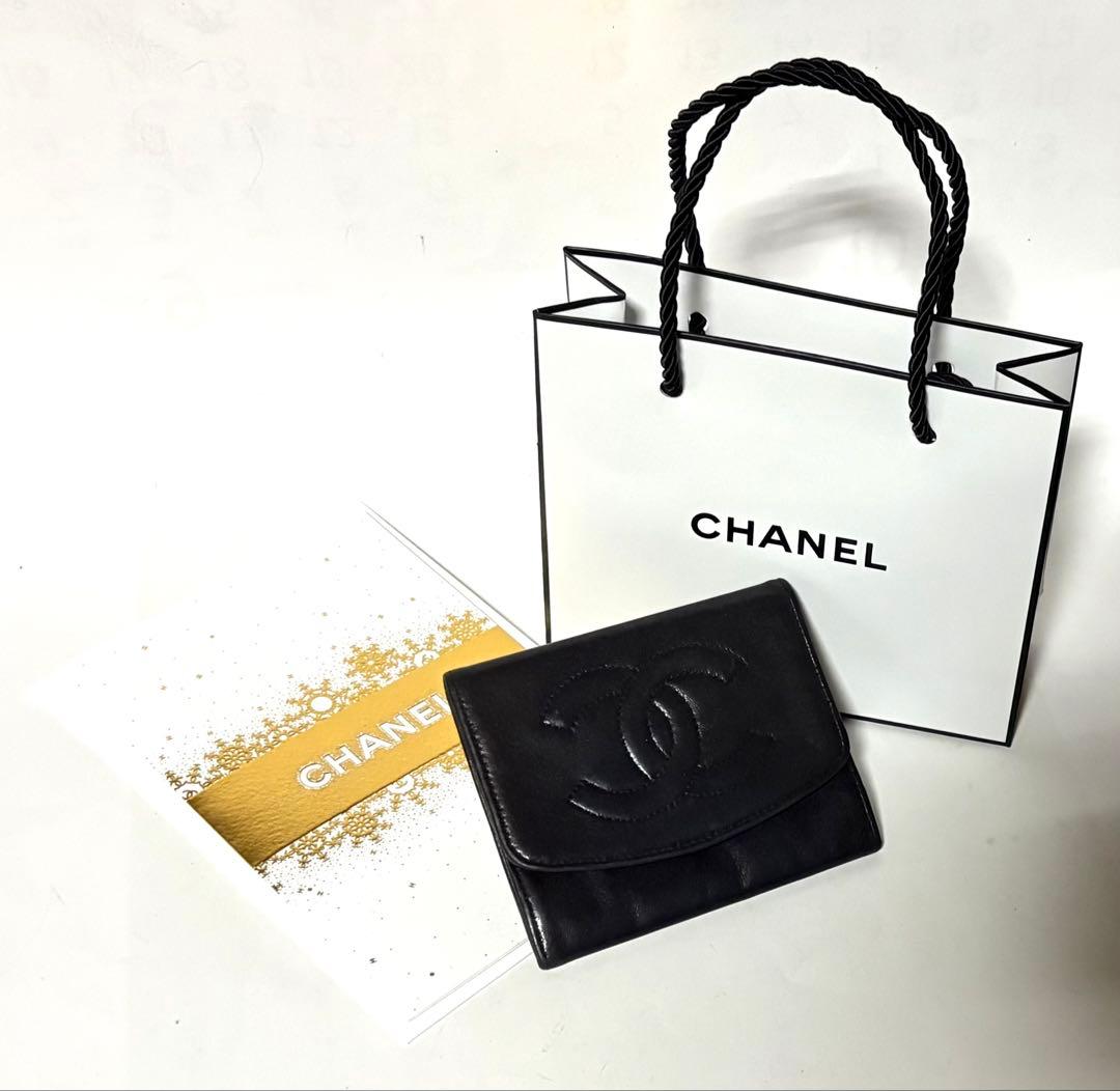 CHANELシャネル☆ブラックレザー ケース☆メッセージカード&ショッパー
