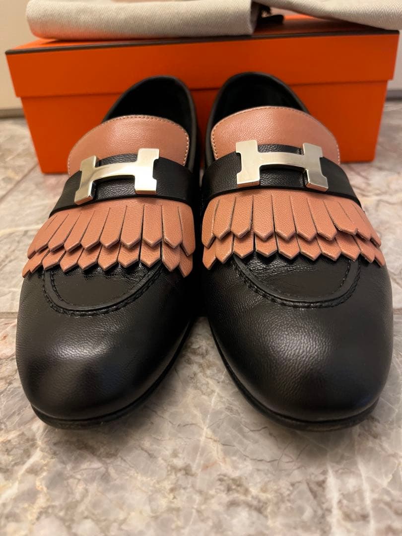 HERMES エルメス　モカシン ロワイヤル　36.5 ブラック✖️ピンク