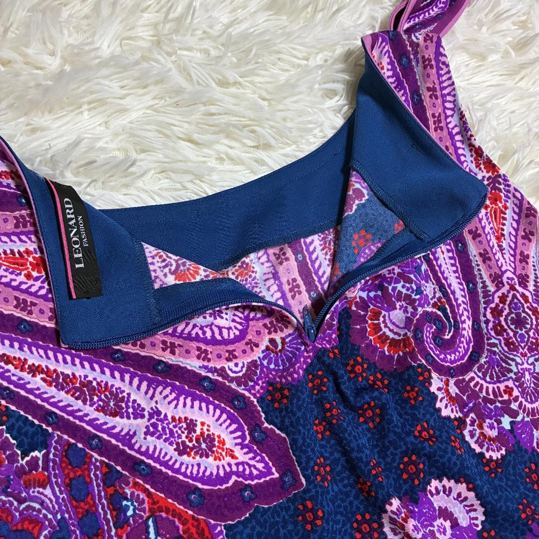 【美品】レオナール　LEONARD　ノースリーブ　リボンワンピース　ペイズリー柄