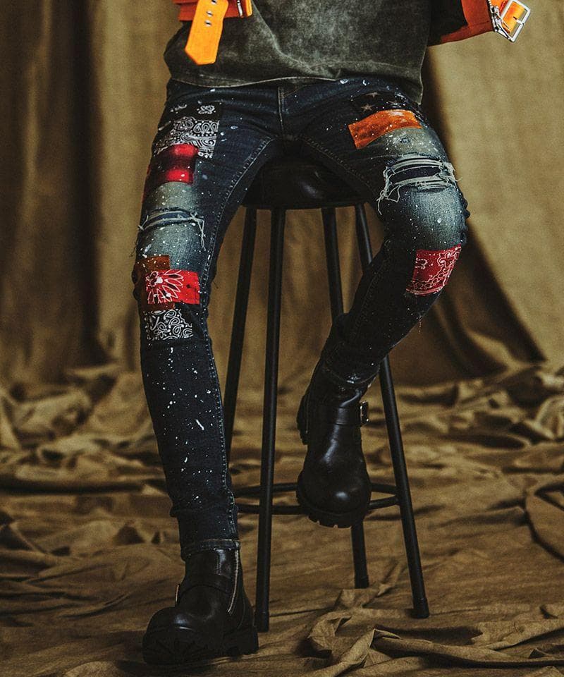 《レア》NO ID.×OVERDESIGN ストレッチ パッチワークスキニー