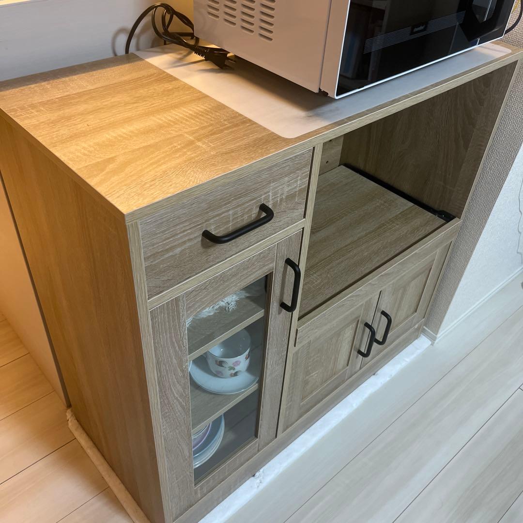 食器棚 収納棚 レンジ台 キッチン収納 ２口コンセント　組み立済 状態綺麗！