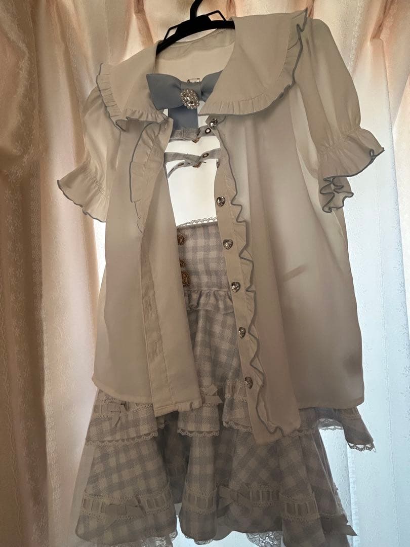 ꒰ LIZLISA ꒱ はしごリボンギンガムティアードスカパン ブルー