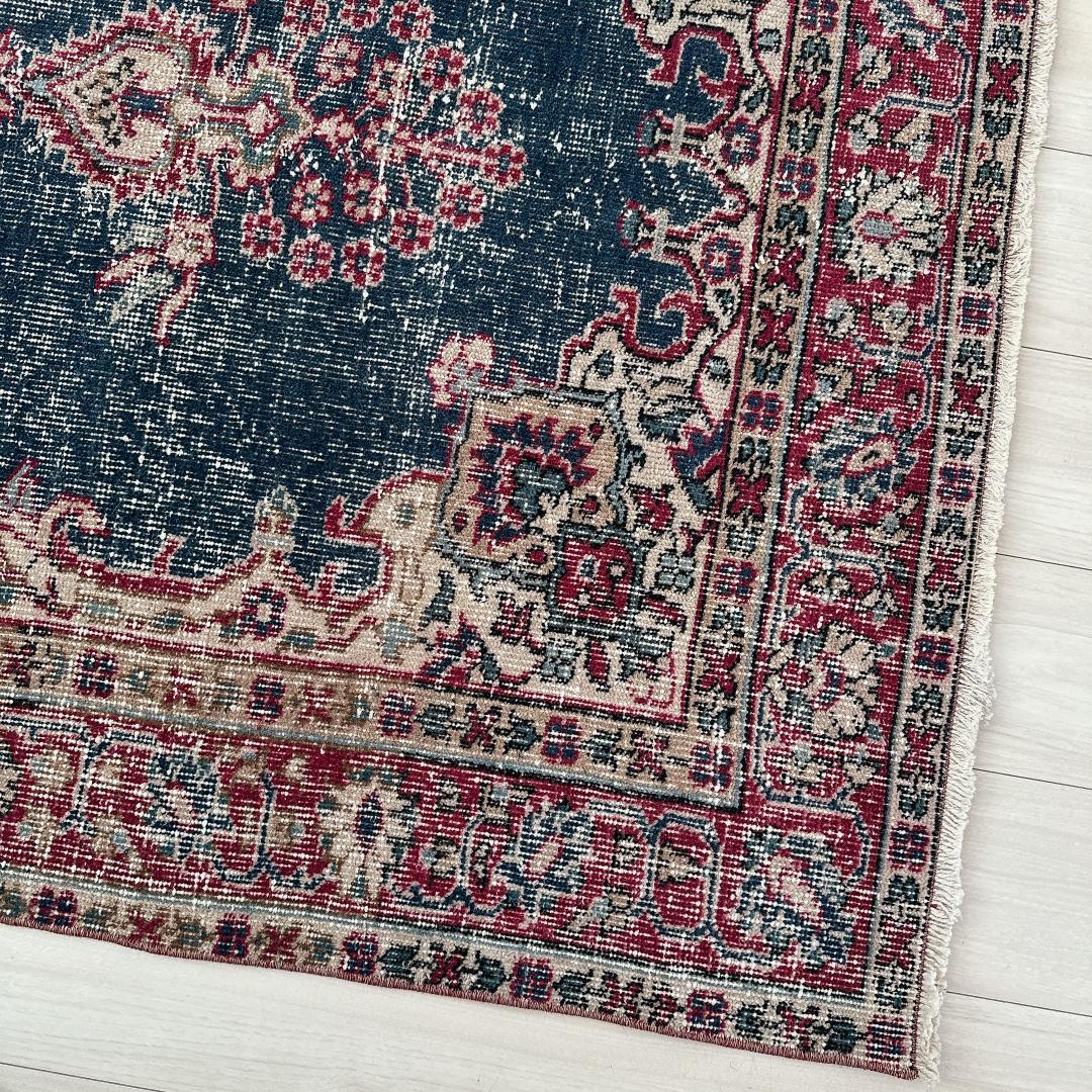 【訳アリ】トルコ ヴィンテージラグ A102 レア インディゴブルー レッド