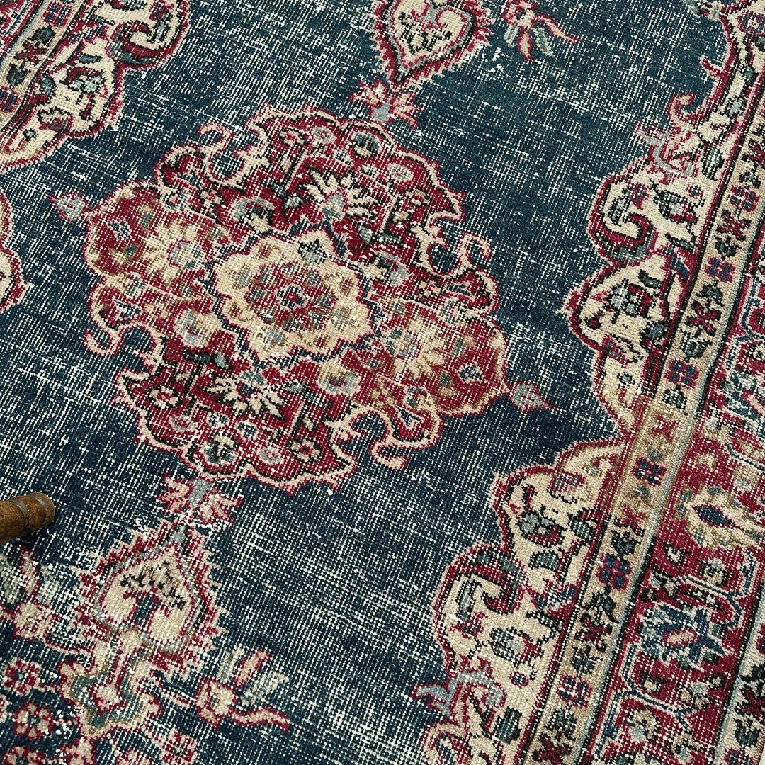 【訳アリ】トルコ ヴィンテージラグ A102 レア インディゴブルー レッド