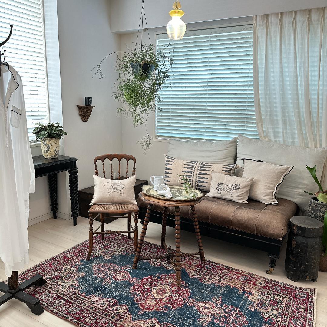 【訳アリ】トルコ ヴィンテージラグ A102 レア インディゴブルー レッド