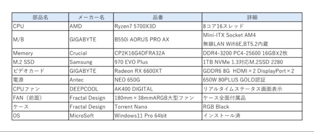 自作ゲーミングpc ryzen7 5700x3D rx6600xt