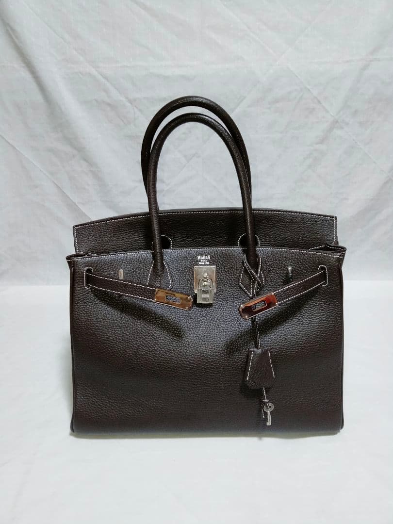 超美品 ハラリ HALLALI ハンドバッグ レザーシボ革 フランス老舗ブランド