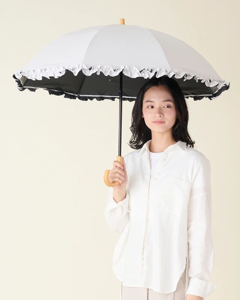 今期美品 サンバリア100 折りたたみ 日傘 2段折 フリル