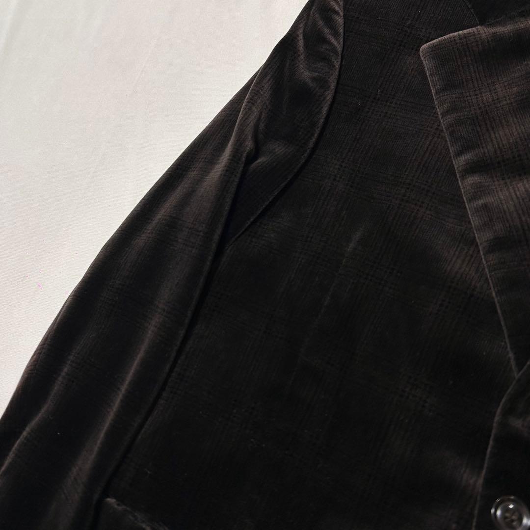 00s レーヨン ベロア テーラードジャケット ヘアラインチェック 光沢 艶