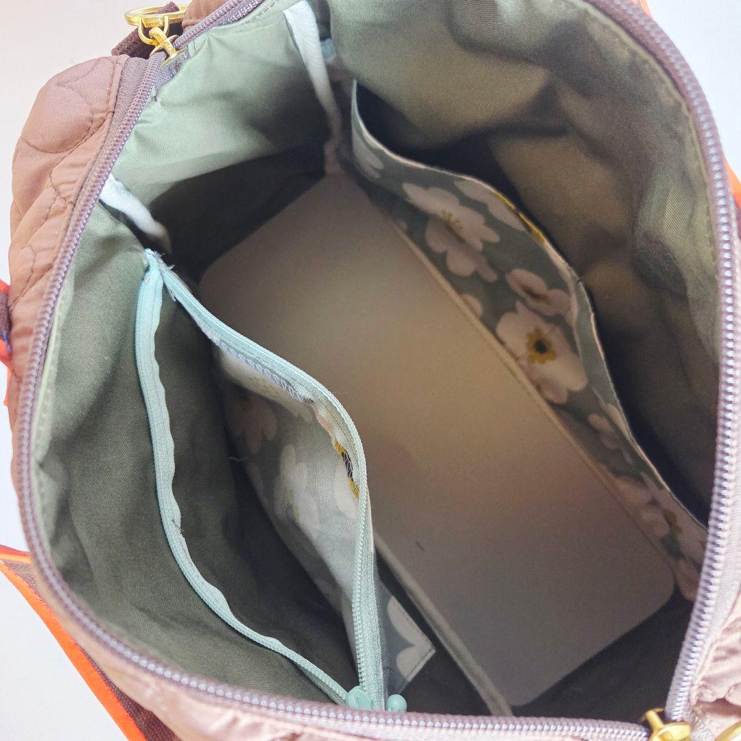 マチャ抹茶様　ポケットいっぱいトートバッグ(L)　ブラウン×オレンジ