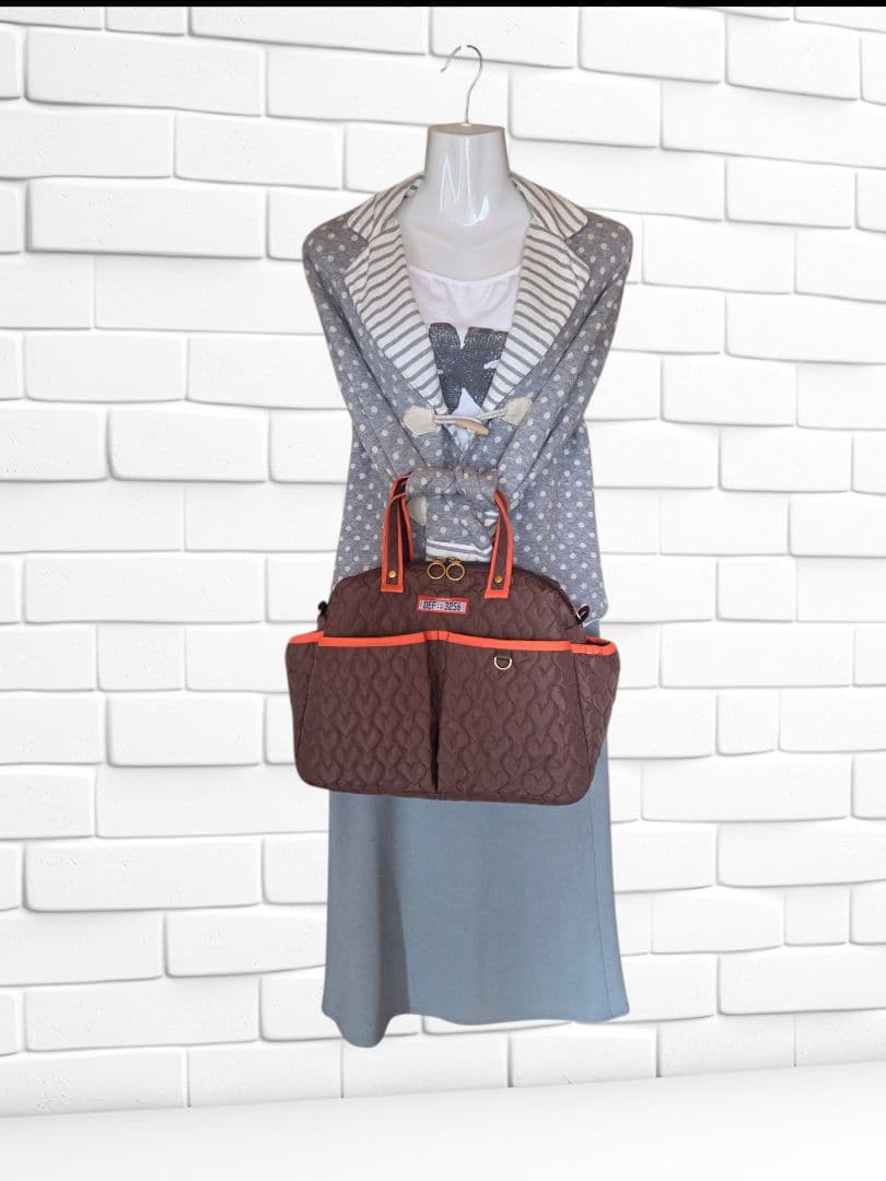 マチャ抹茶様　ポケットいっぱいトートバッグ(L)　ブラウン×オレンジ