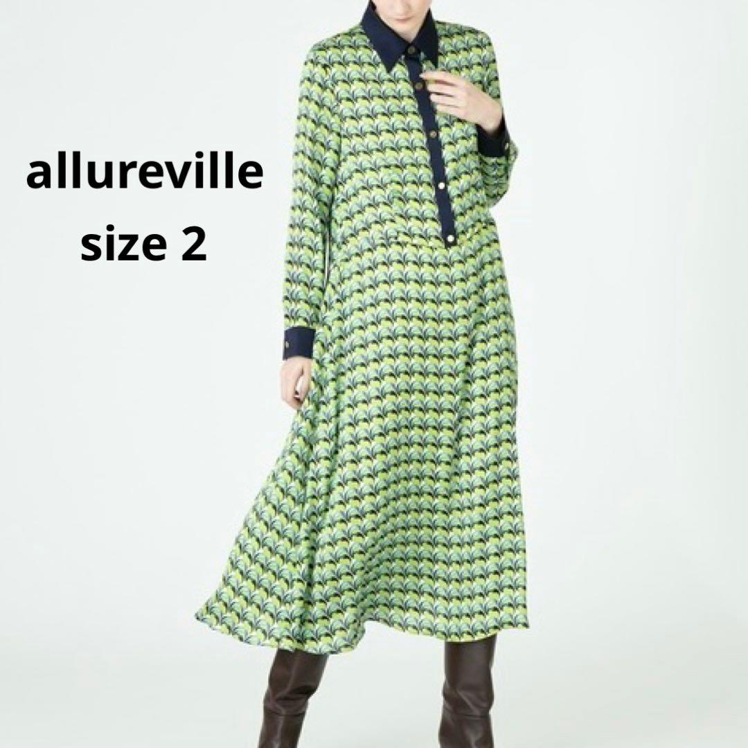 美品⁂アルアバイル⁂長袖シャツロングワンピース　リーフジオメトリック　総柄　M