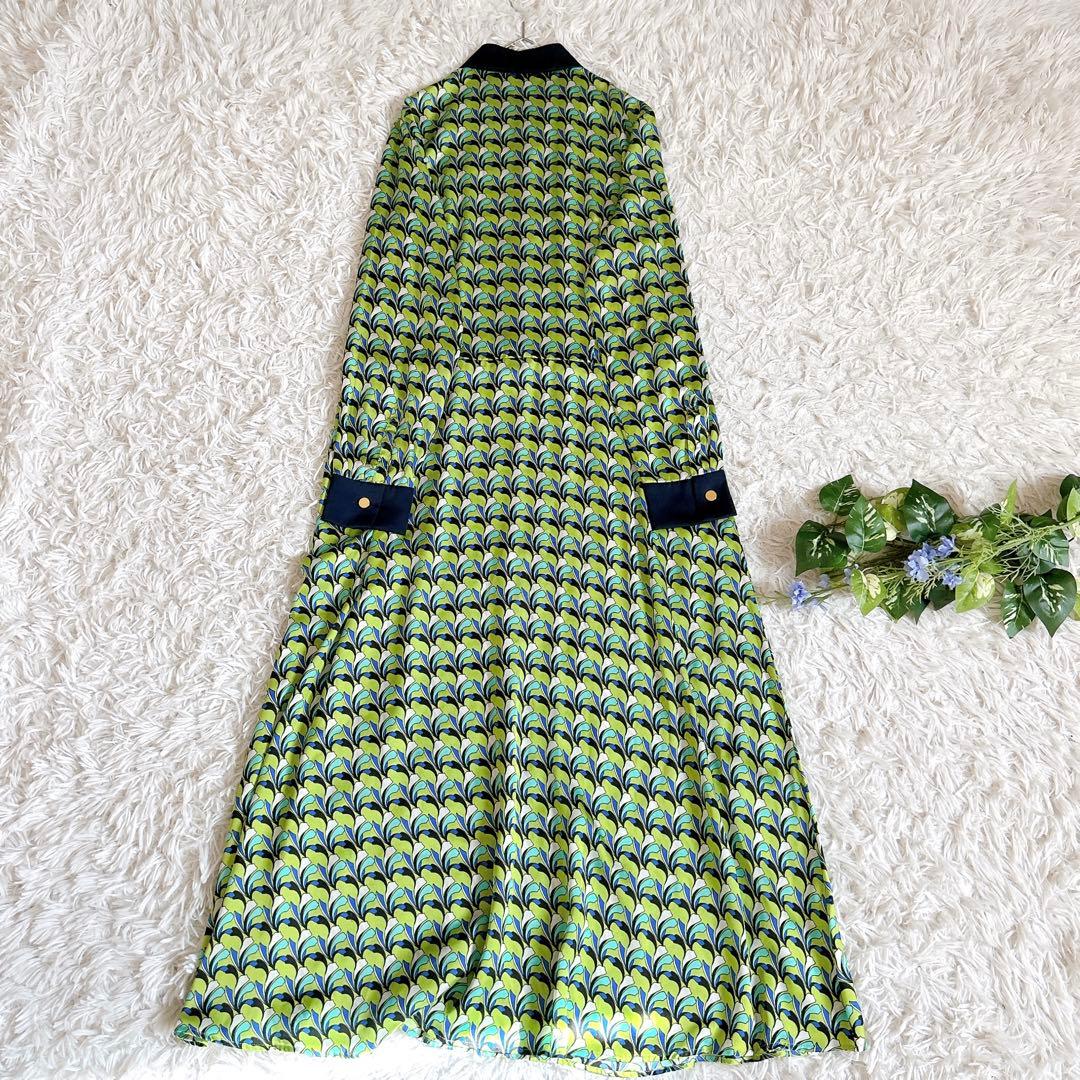 美品⁂アルアバイル⁂長袖シャツロングワンピース　リーフジオメトリック　総柄　M