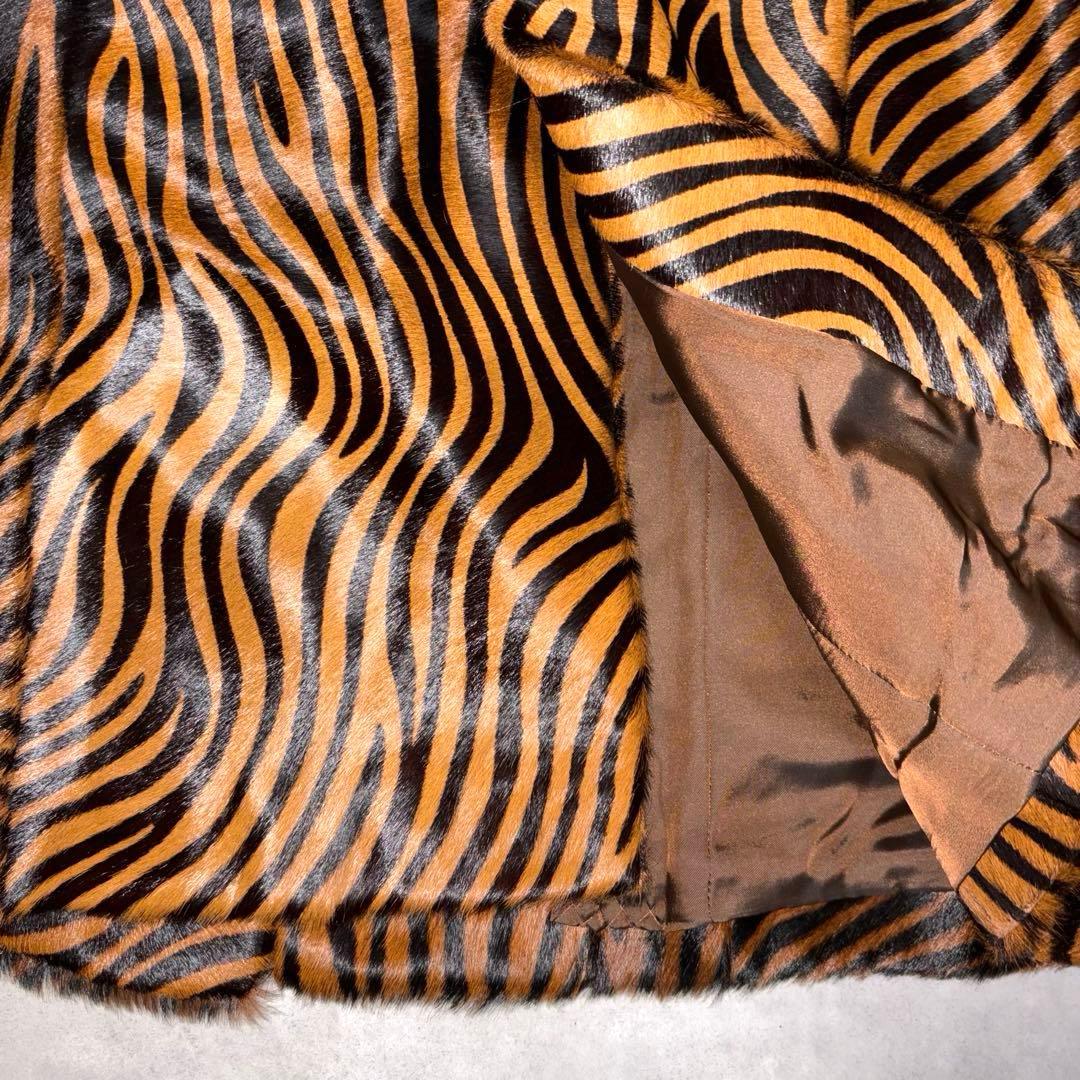 【美品】　SHIPS ゼブラ柄ハラココートリアルレザー　ファー　高級　希少M