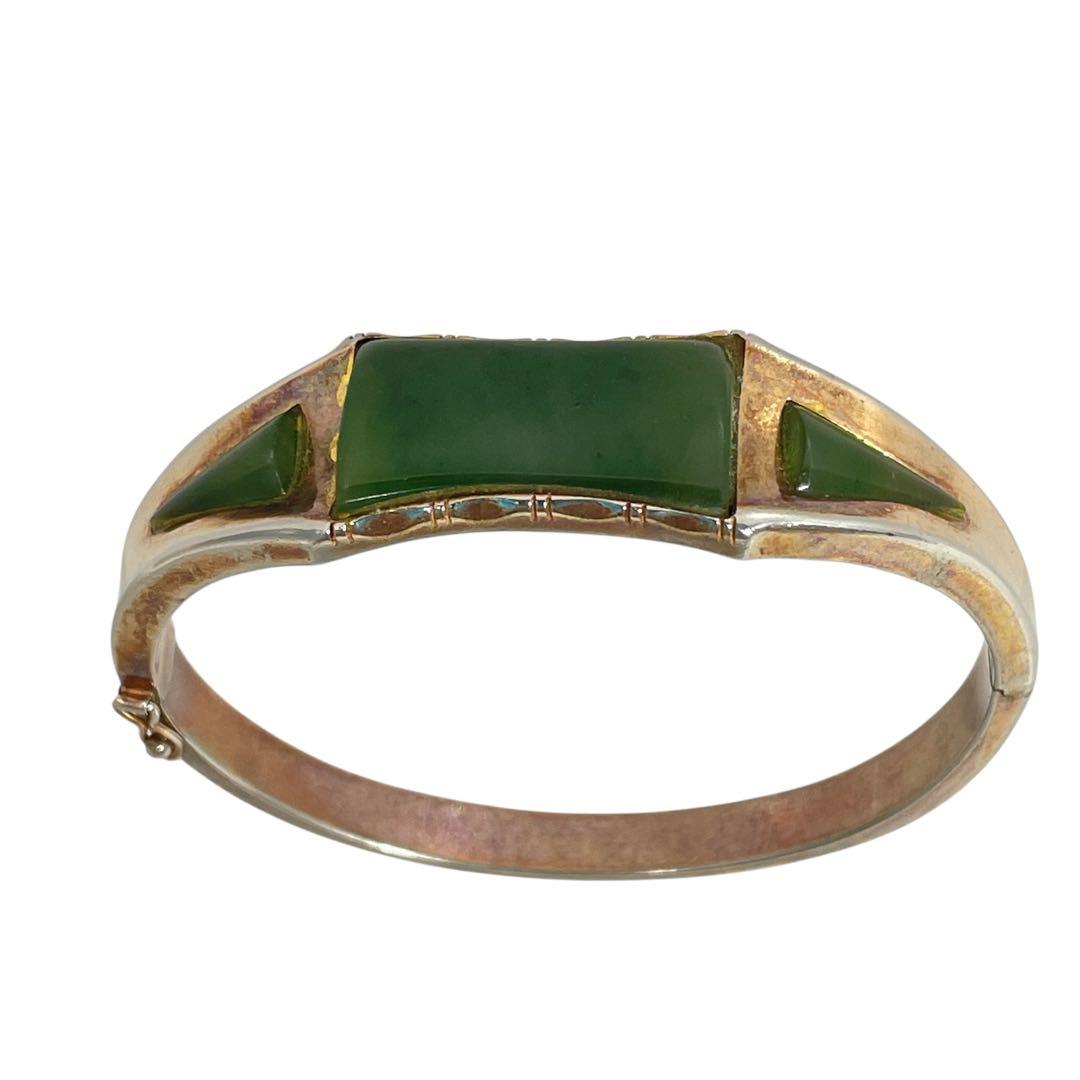 緑色　翡翠バングル　メタルバンド　ブレスレット