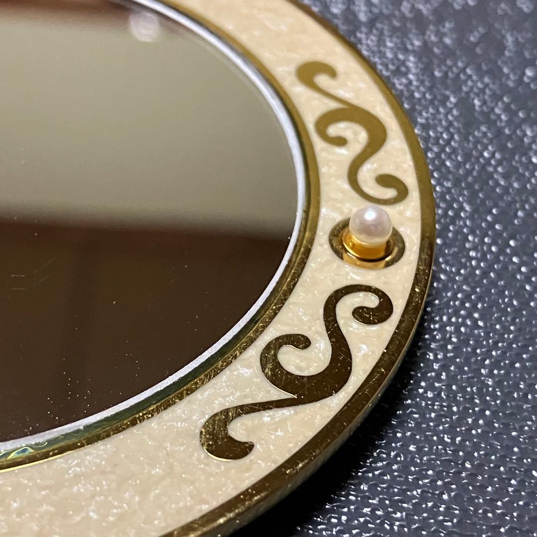 ミキモト MIKIMOTO 真珠付き 鏡 ミラー ベージュ