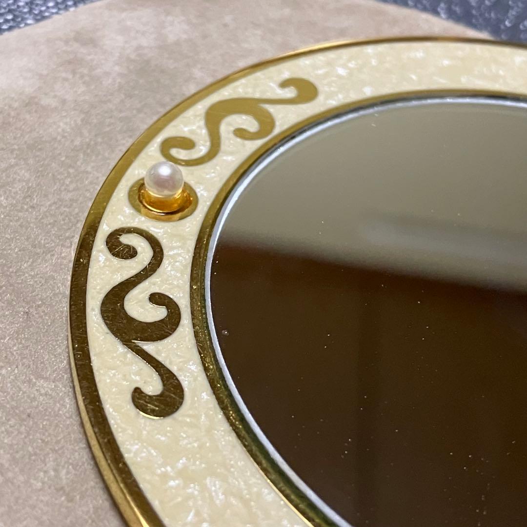 ミキモト MIKIMOTO 真珠付き 鏡 ミラー ベージュ