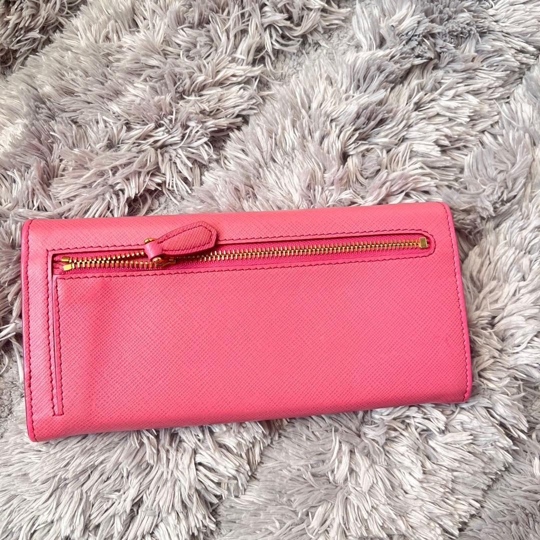 美品✨PRADA シャイン　カードケース付　長財布　サフィアーノ　ピンク
