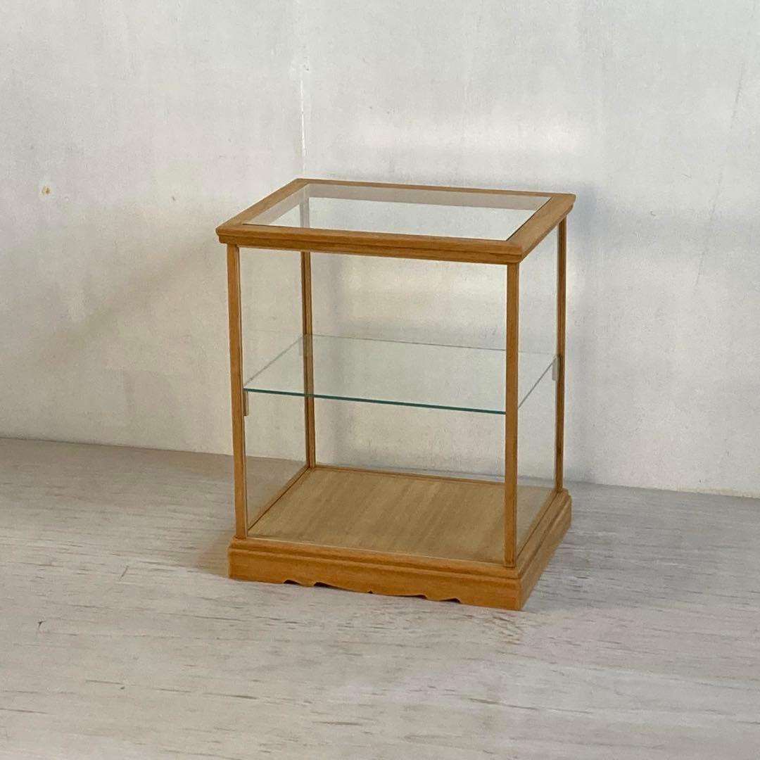 古い木製 小振り ガラスケース 2段 卓上ショーケース 扉なし