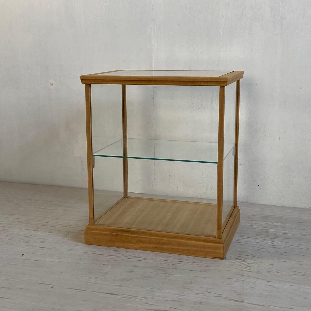 古い木製 小振り ガラスケース 2段 卓上ショーケース 扉なし