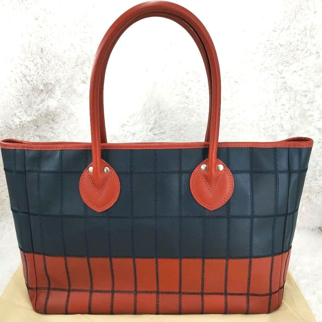 美品✨️トライオン パネルレザー トートバッグ パッチワーク レザー A4可