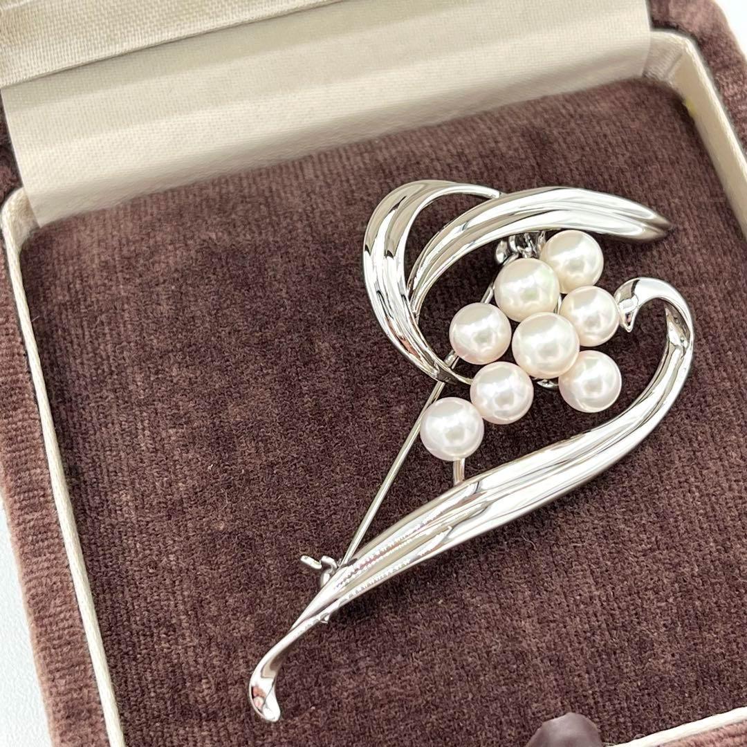【美品✨】MIKIMOTO ブローチ 8粒 パール 本真珠 フラワー シルバー