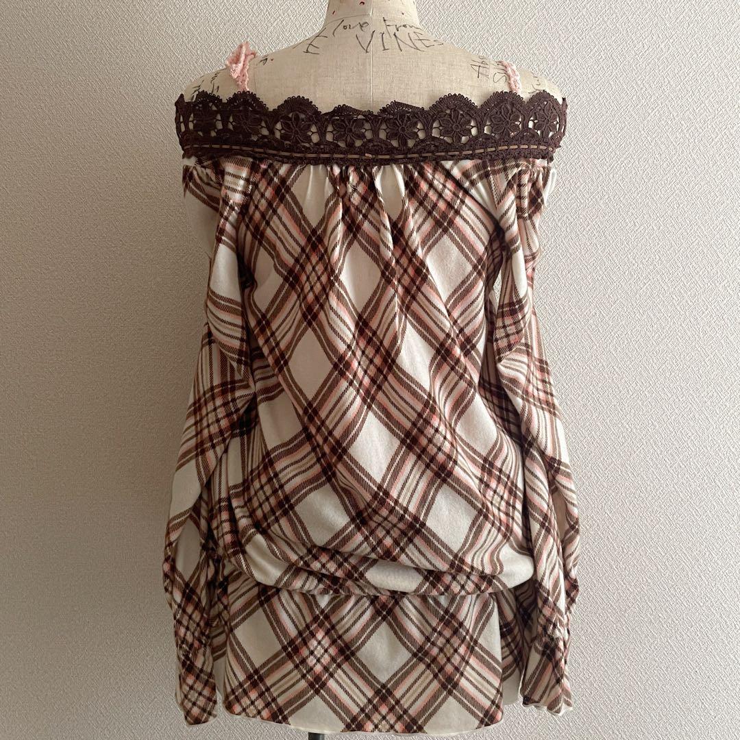 00s 希少 LIZLISA 2way 起毛チェック柄オフショルワンピ 姫カジ