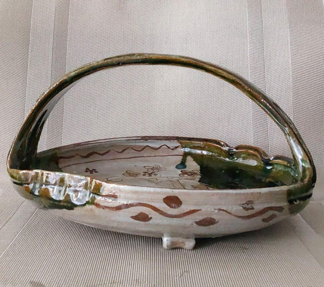 織部　手付き鉢