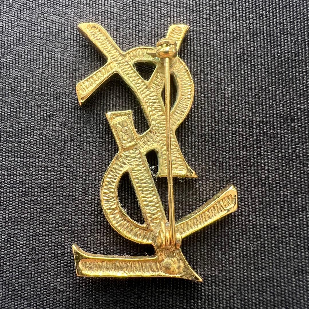美品✨イヴサンローラン ブローチ ラインストーン YSL ロゴ ゴールド