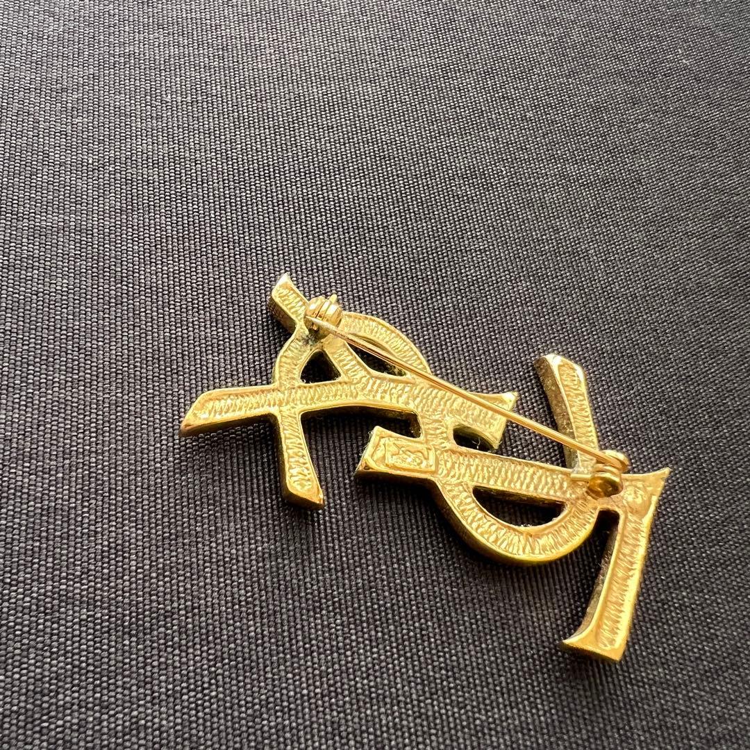 美品✨イヴサンローラン ブローチ ラインストーン YSL ロゴ ゴールド