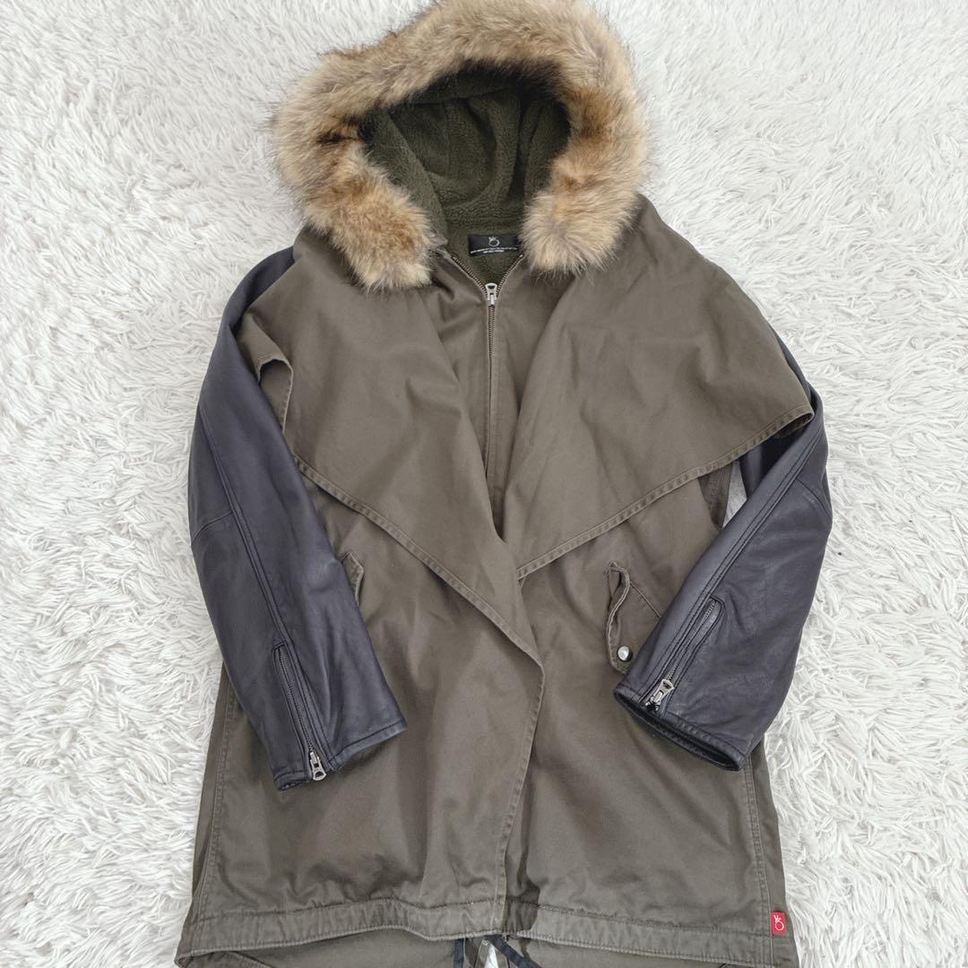 VIRGO モッズコート 変形デザイン ファー カウレザー 切替 カーキ 3