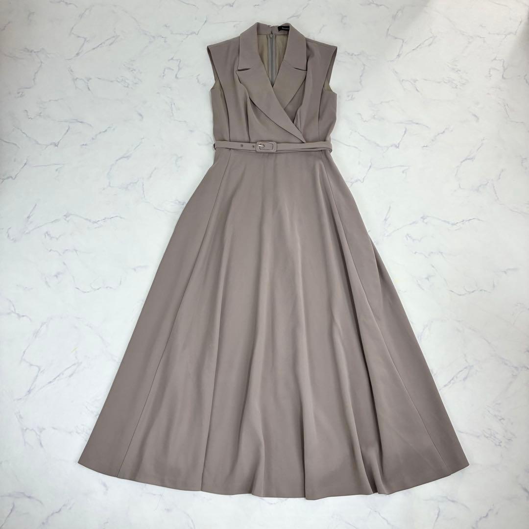 アニュアンス　ダブルサテンテーラードフレアワンピース　ベージュ