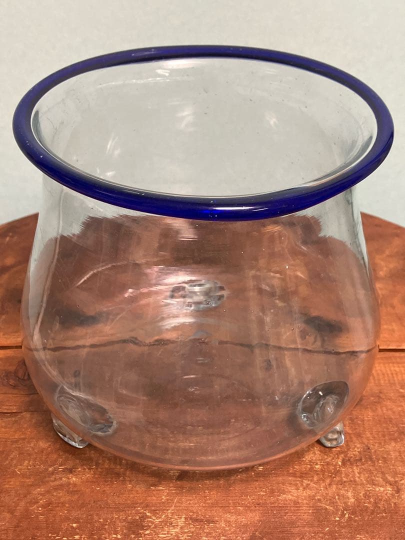 大正時代の吹きガラス製三つ脚金魚鉢◇レトロガラス◇和ガラス◇古ガラス◇古道具