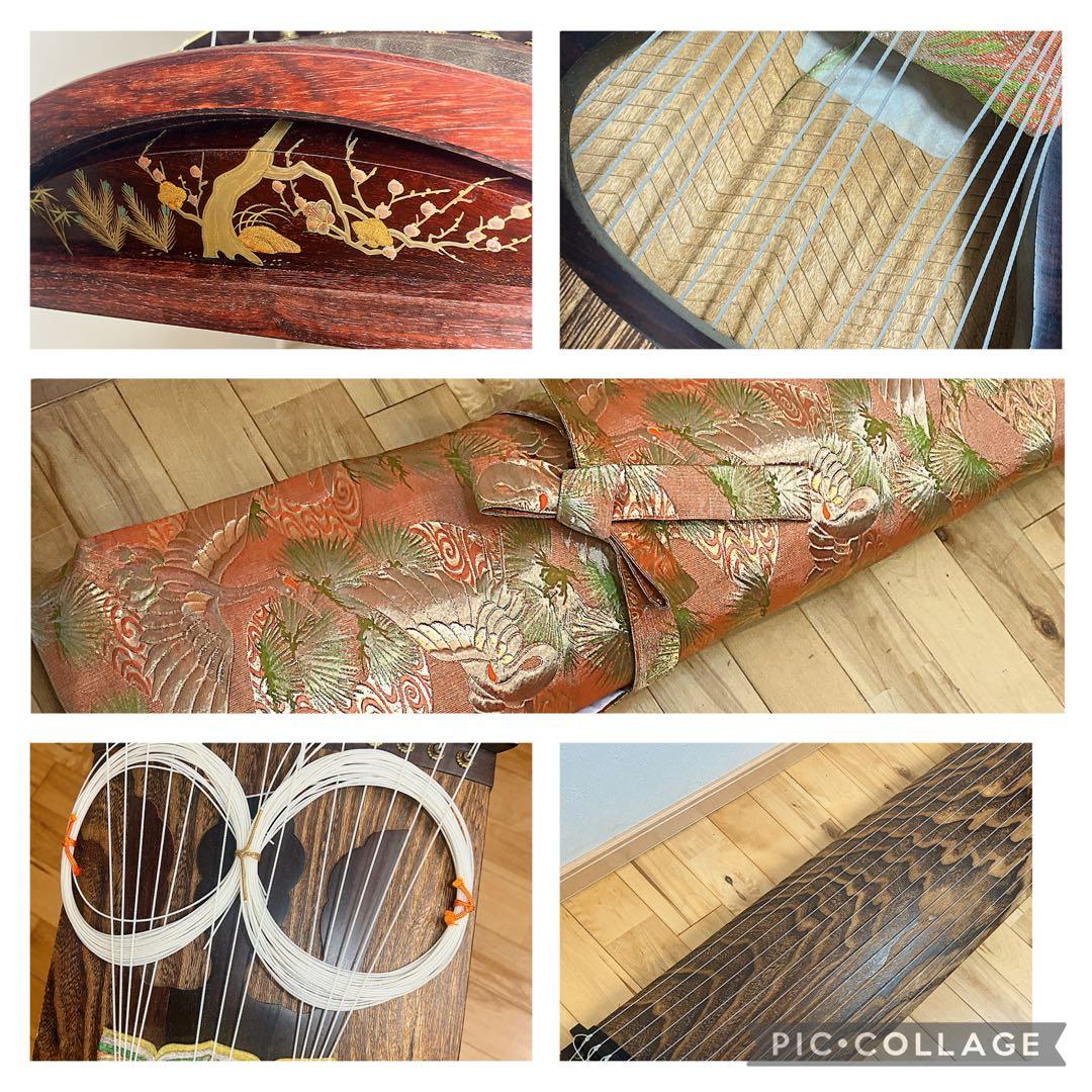 高級! お琴 綾杉彫り 蒔絵 13弦 約182cm 和楽器 弦楽器 木目　柏葉