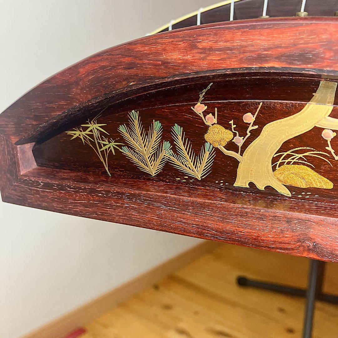 高級! お琴 綾杉彫り 蒔絵 13弦 約182cm 和楽器 弦楽器 木目　柏葉