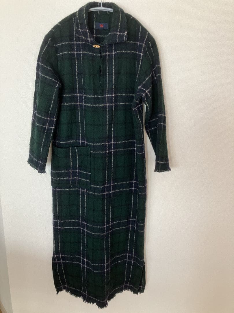 45R チェックワンピース　ロング　毛100% 日本製