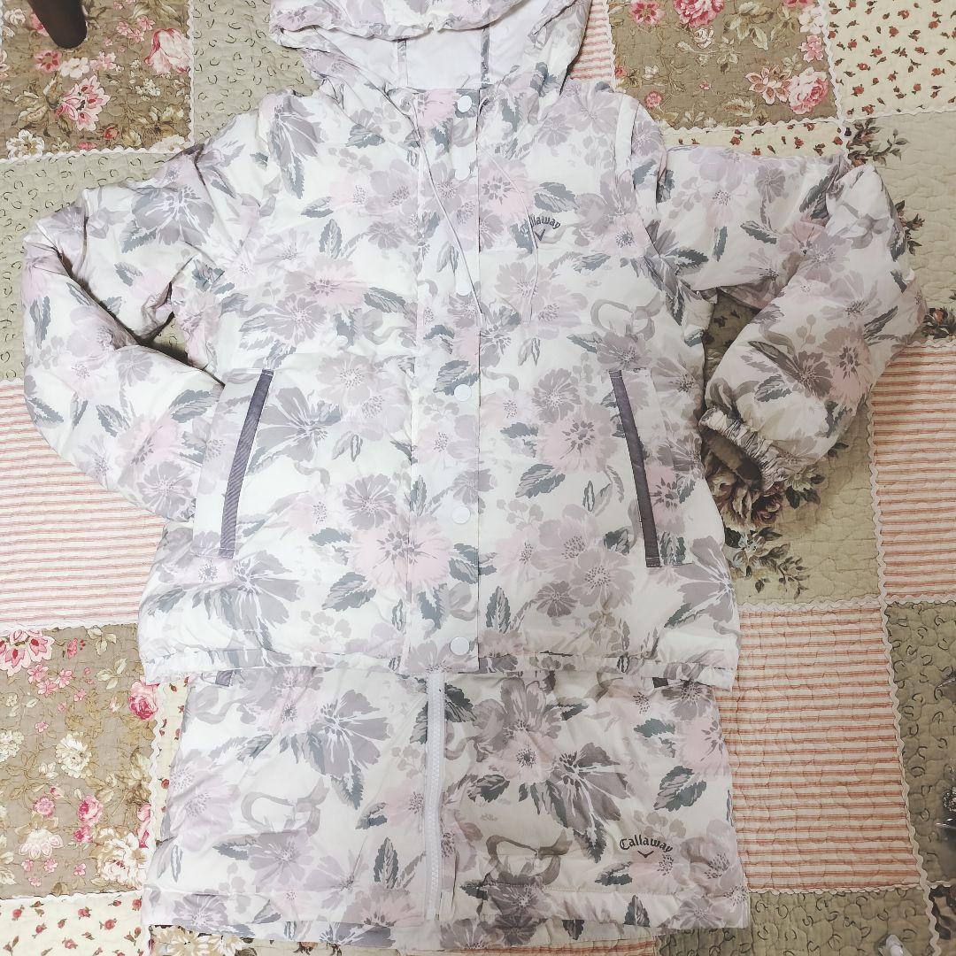 Callaway 花柄ダウンジャケットS ダウンスカートSSセット 冬ゴルフ