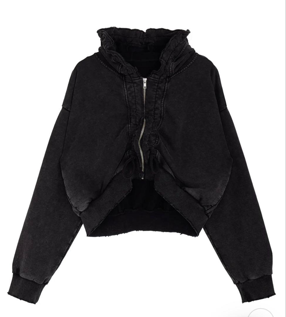 AMERI OYSTER SILHOUETTE HOODIEチャコールブラックF