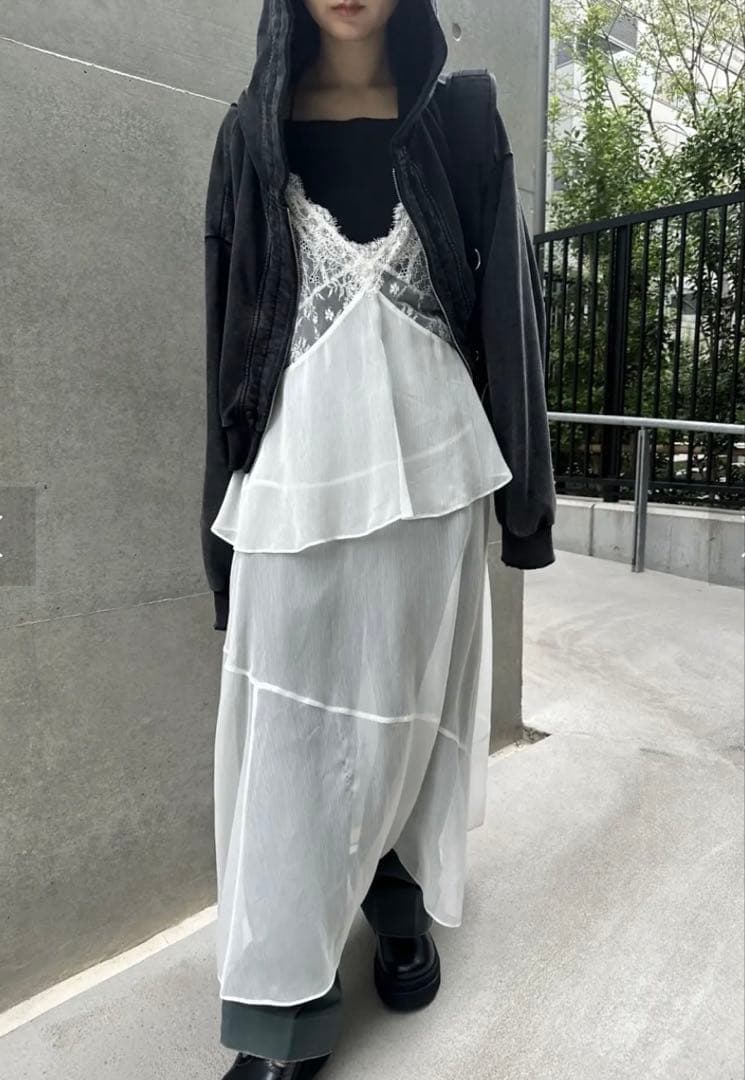 AMERI OYSTER SILHOUETTE HOODIEチャコールブラックF