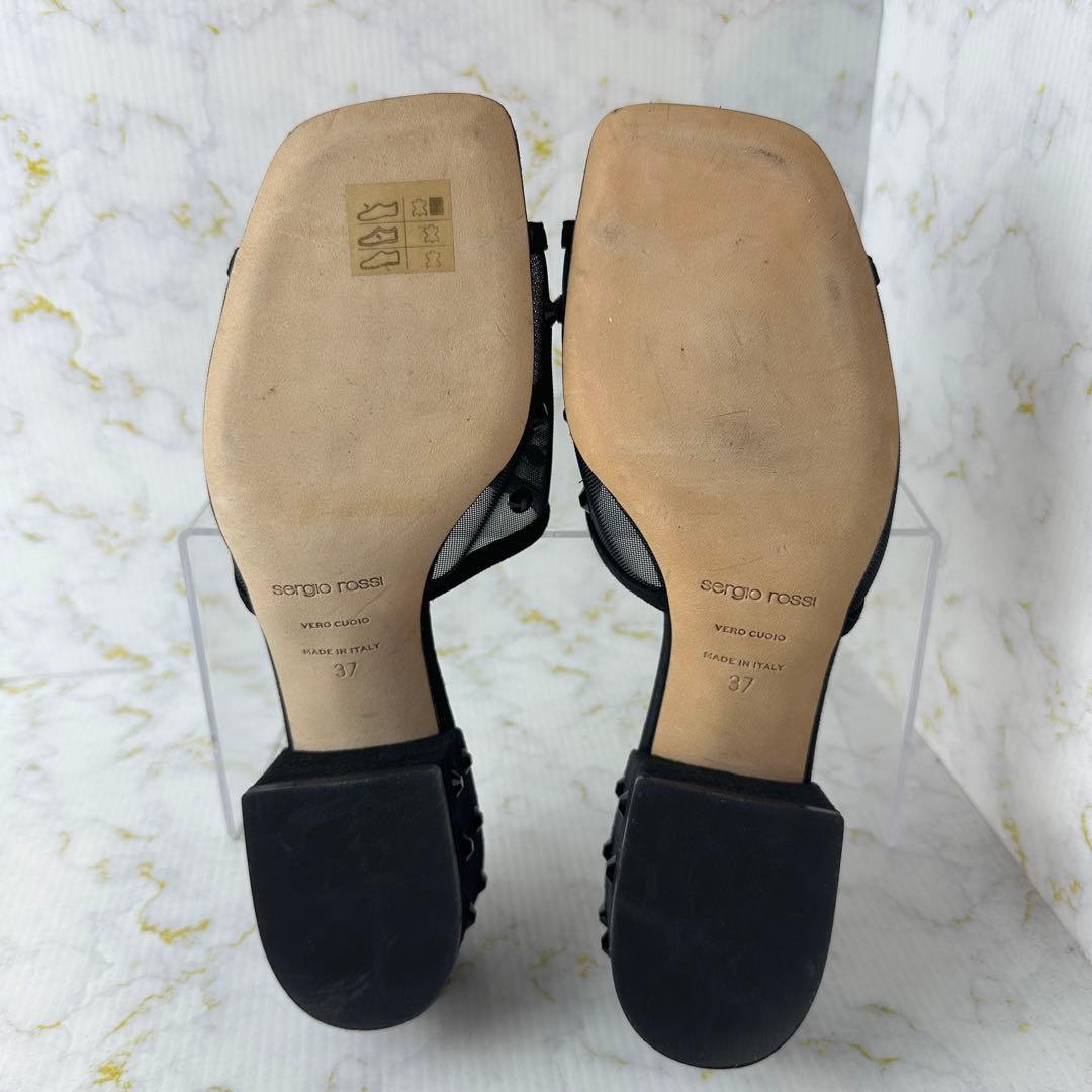 セルジオロッシ✨ほぼ未使用 スタッズ付ミュールサンダル シースルー サイズ37