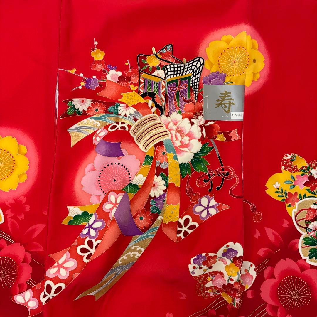 新品正絹産着（お祝着）最高級京友禅伝統多色染、本金入り古典四季花車熨斗上品古典文