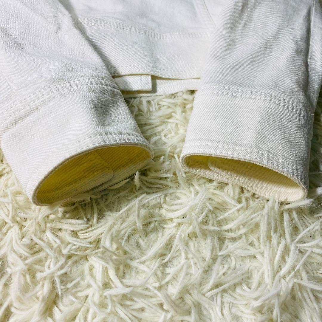 美品 GUCCI ホワイト デニムジャケット ロゴ刺繍 Gジャン 金ボタン